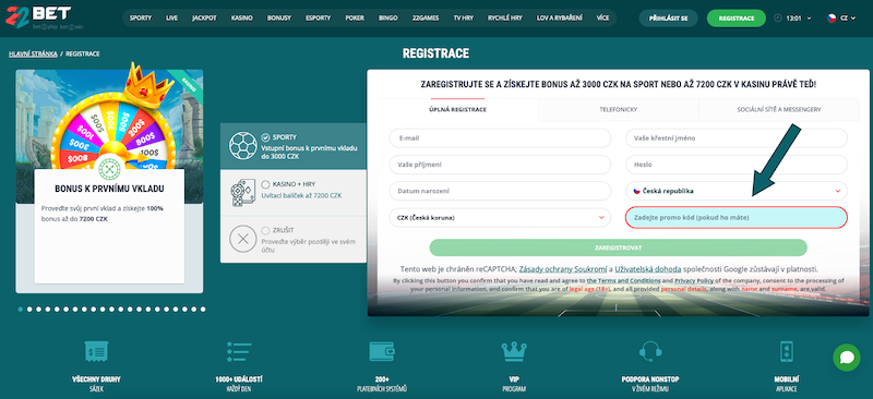 22BET promo code