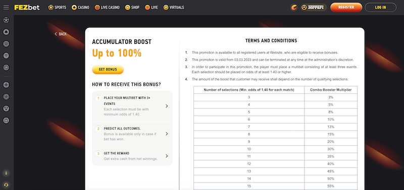 Accumulator Boost v sázkové kanceláři FEZbet