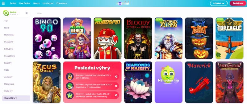 Okamžité hry v casinu Nomini