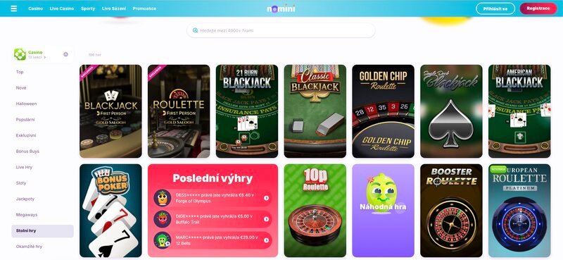 Stolní hry v casinu Nomini