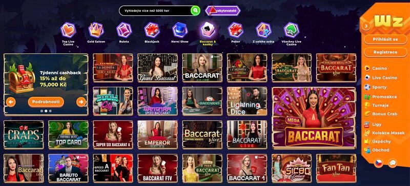 Baccarat v casinu Wazamba