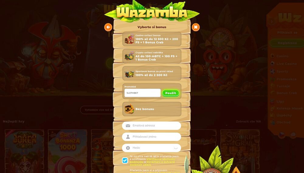 Wazamba promo code slothbet