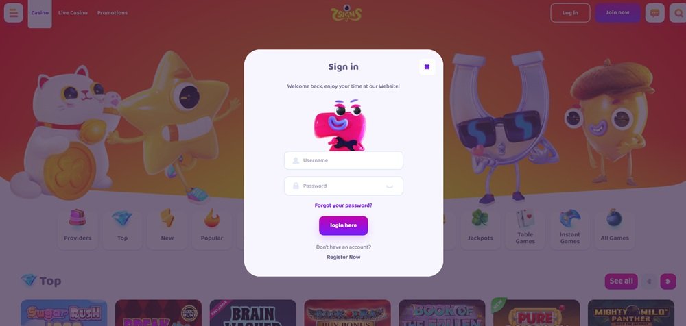 7Signs online casino login window