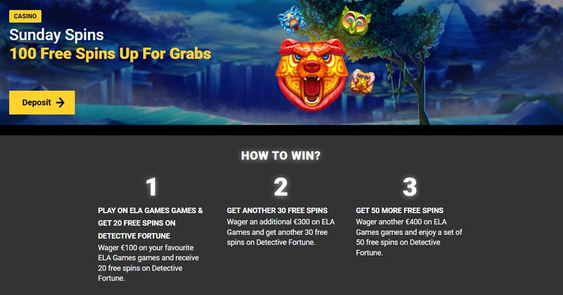 Promoakce v casinu ZetCasino Nedělní zatočení 100 free spinů