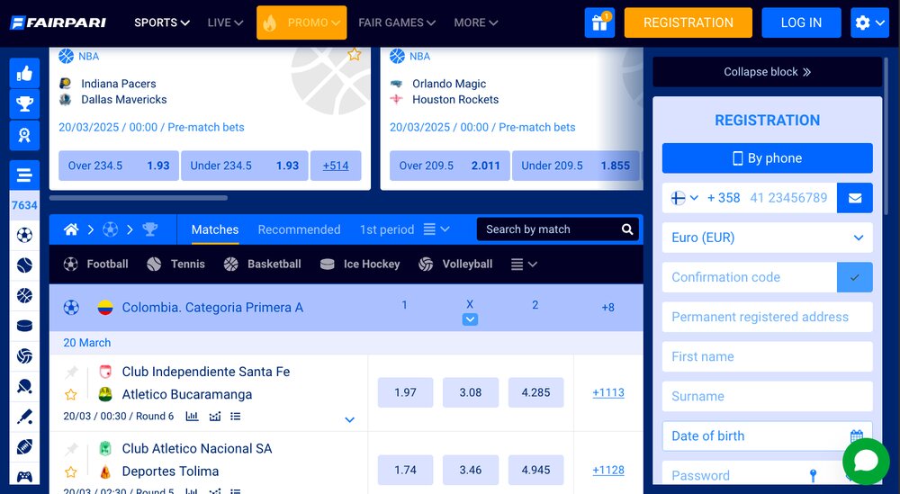 FairPari Sportsbook homepage