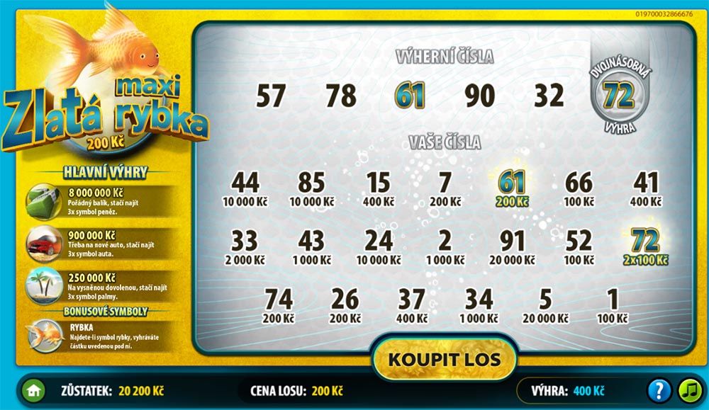 Stírací los Maxi Zlatá rybka