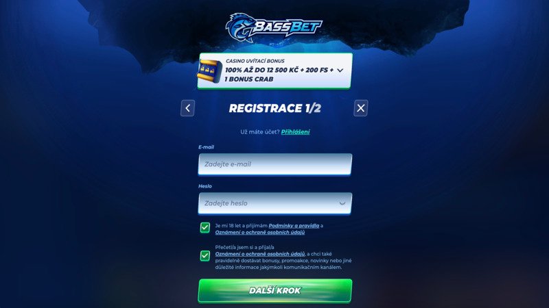 BassBet casino registrace náhled