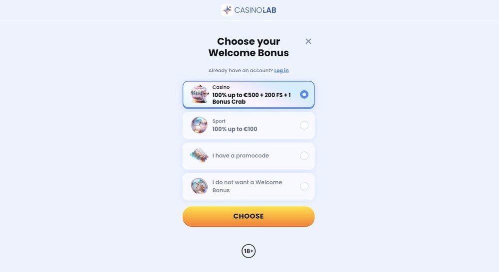 CasinoLab registration bonus