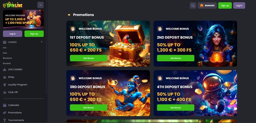Promoakce v casinu Spinline: Uvítací balíček 3 600 € + 1 100 free spinů