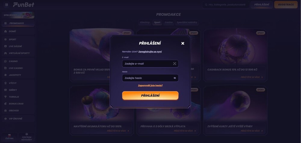 přihlášení do casina funbet