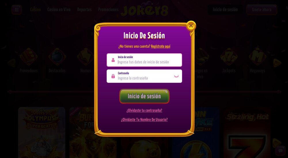 Joker8 inicio de sesión