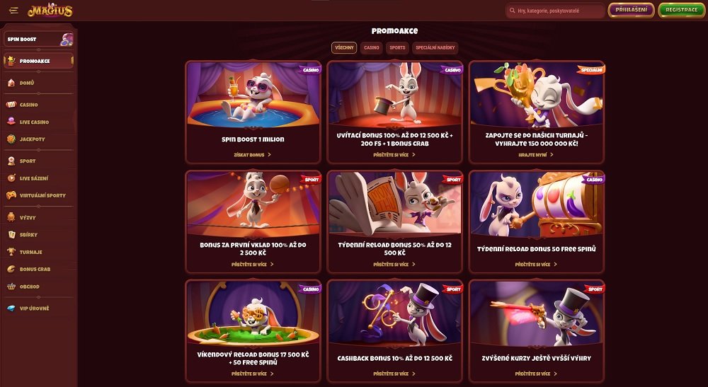 Náhled bonusů a promoakcí v platformě Magius