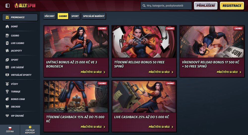 Nabídka casino bonusů AllySpin