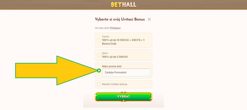 BetHall promo kód