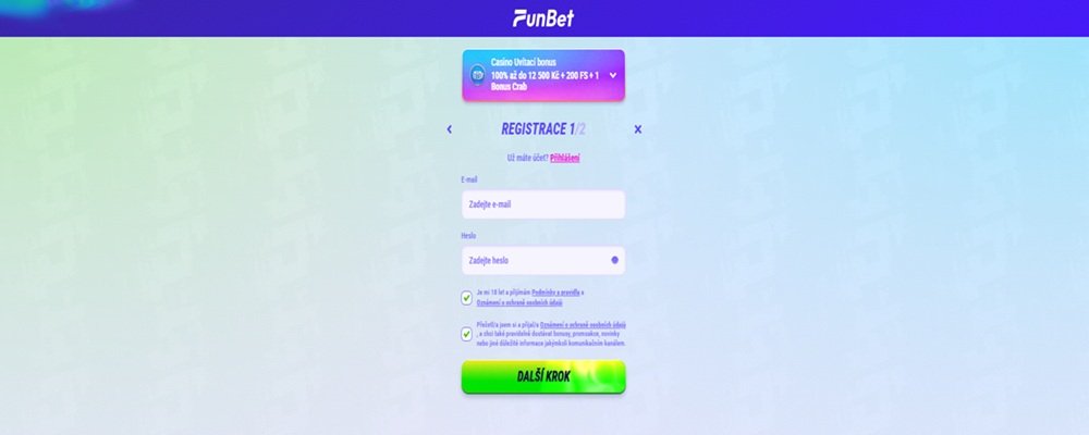 Ventana de registro en el casino FunBet