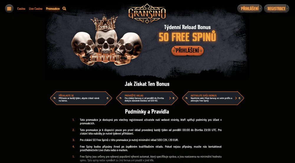 Bonificación con giros gratis en el casino Gransino