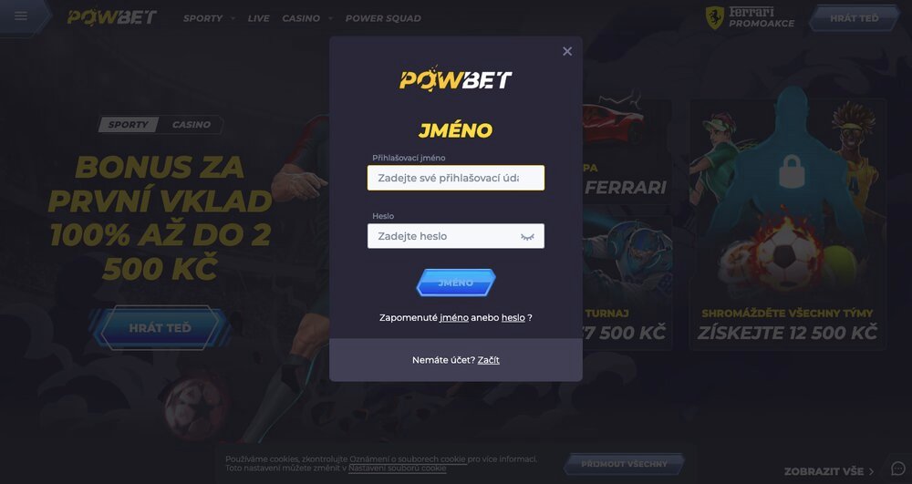 Powbet casino přihlášení