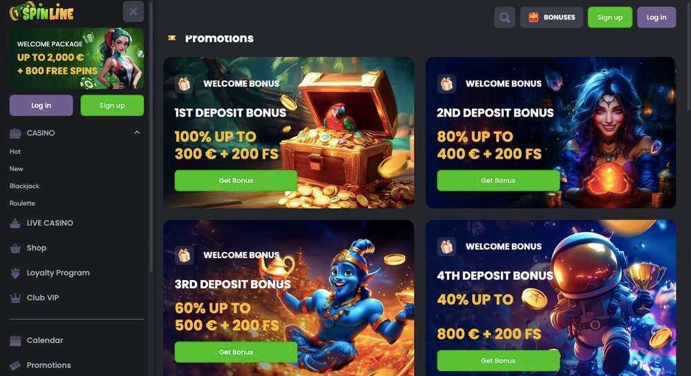 Bonuses at Spinline casino