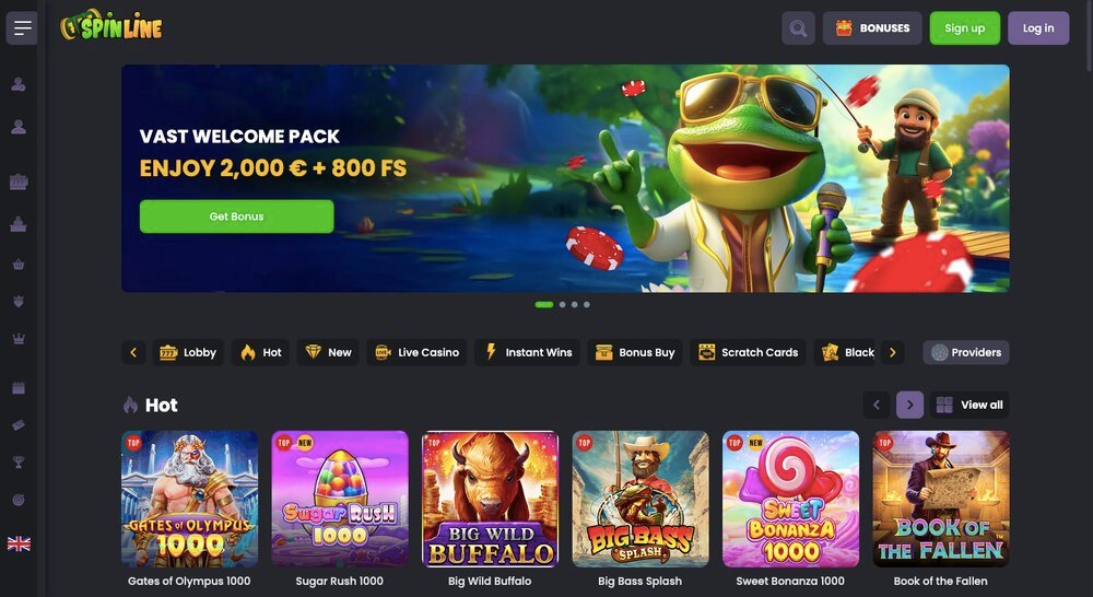 Welcome bonus and slot machines (slots) at Spinline casino