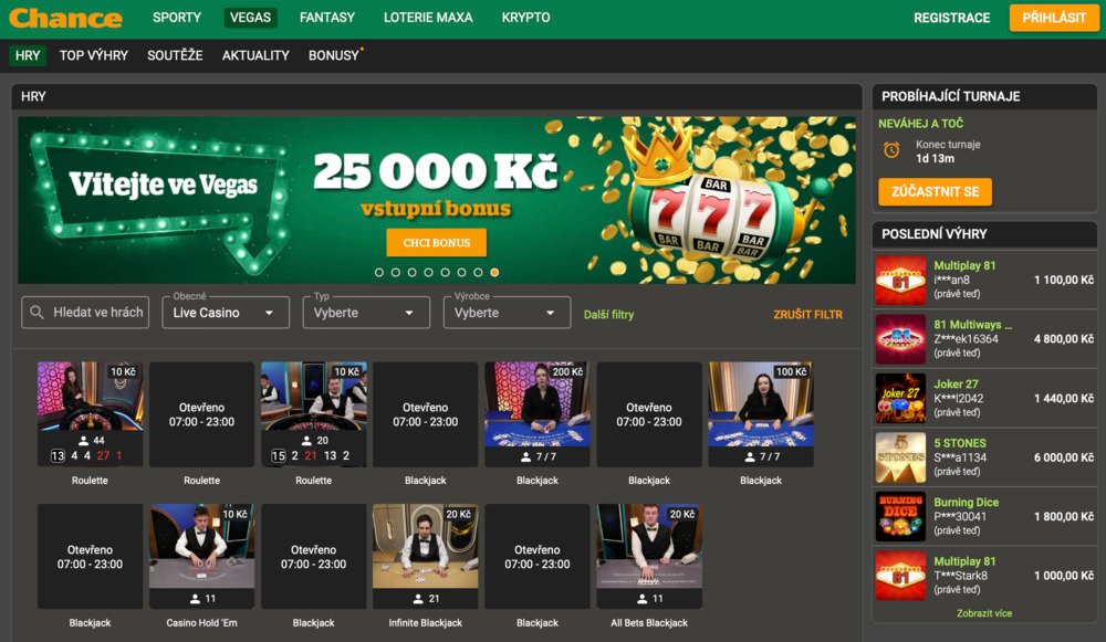 Chance live casino náhled