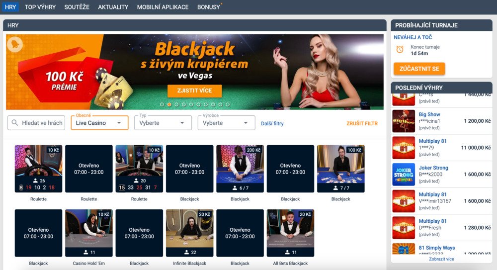 Tipsport live casino náhled