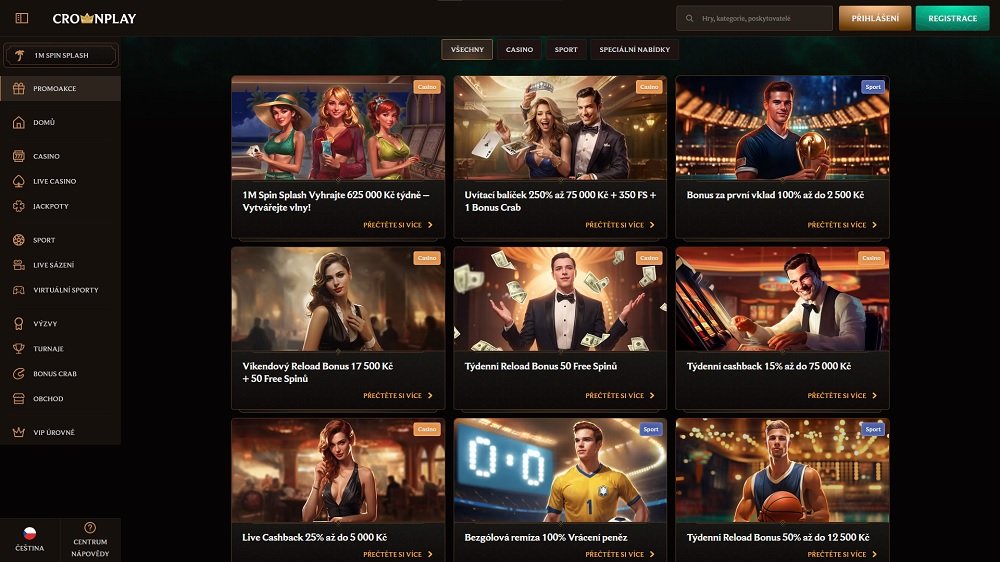 Náhled bonusů a promoakcí v online casinu a sázkové kanceláři CrownPlay