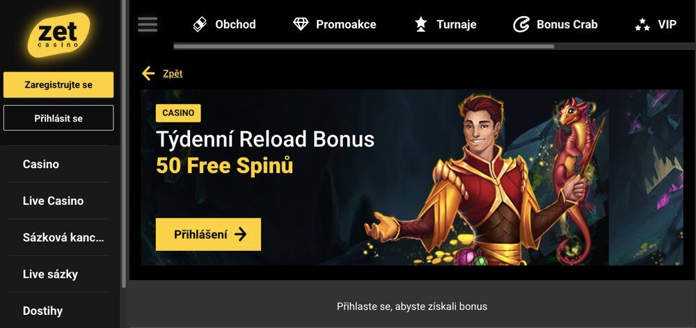 ZetCasino týdenní reload bonus