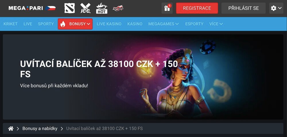 Megapari uvítací bonusy