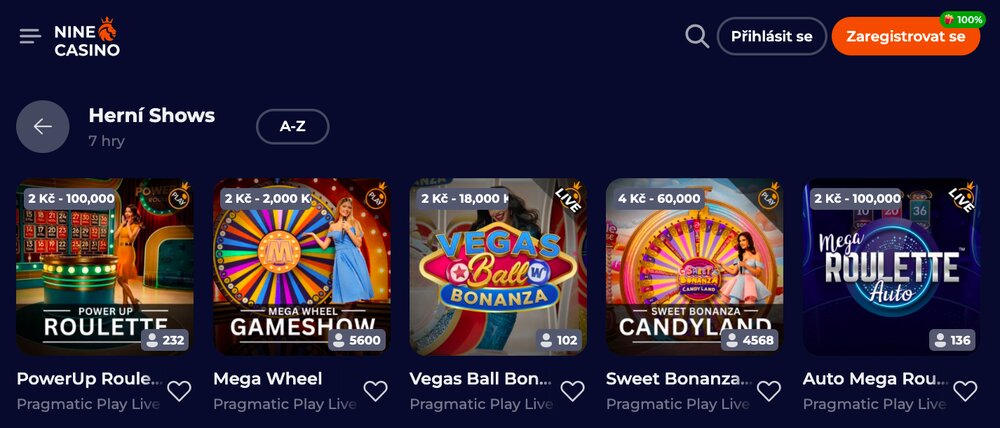 Games Shows v NineCasino jaro 2025
