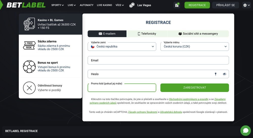 BetLabel registrace s promokódem