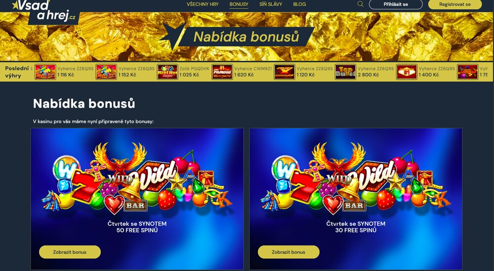 Vsaď a hrej bonusy s free spiny