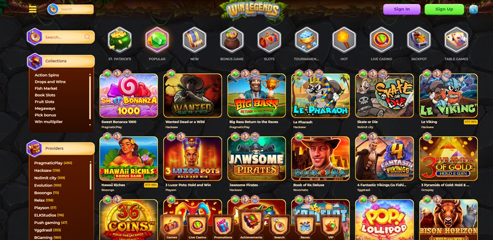 Angebot an Spielautomaten im Casino WinLegends