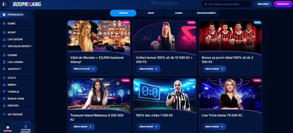 Nabídka bonusů Boomerang Bet
