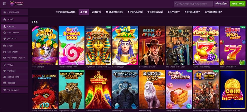 Malina Casino automaty [Přehled TOP automatů]