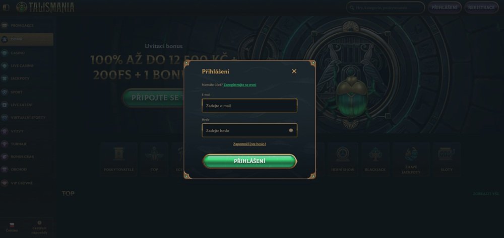Přihlášení v Talismania