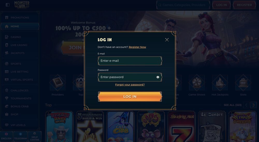 Monster Win login