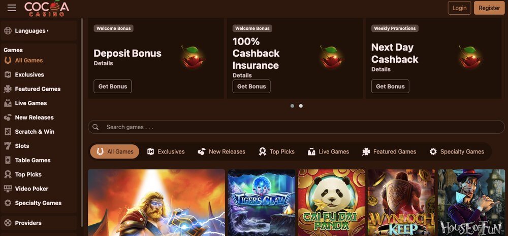 Cocoa Casino homepage