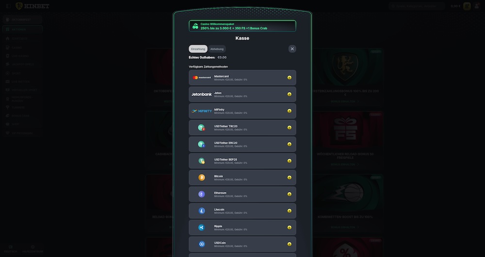 KinBet Ein- und Auszahlungen