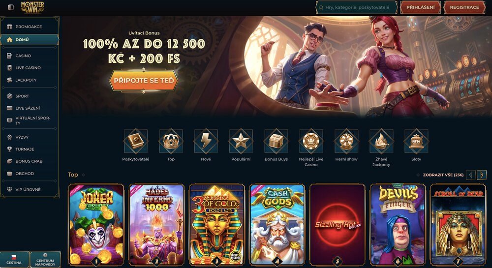 Página de inicio del casino Monster Win