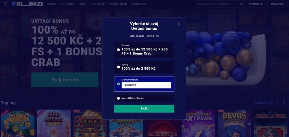 Pole pro zadání promo kódu SLOTHBET