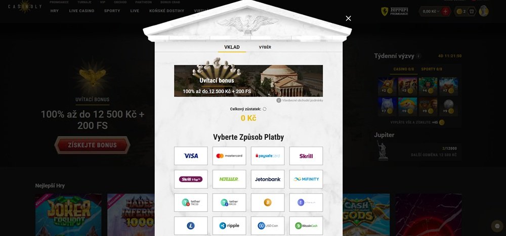 Casinoly vklad a výběr