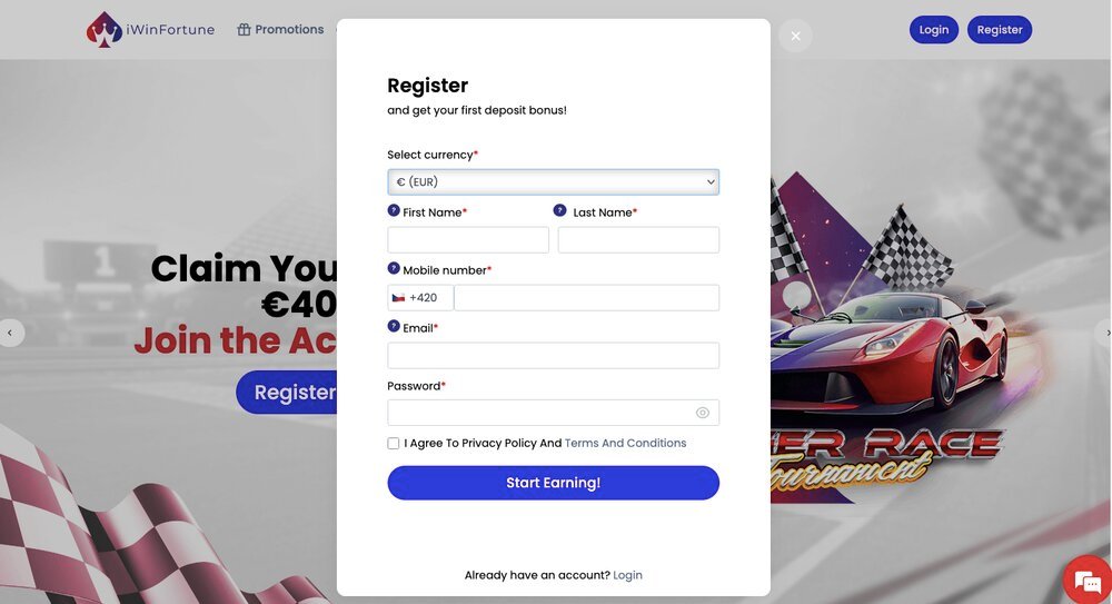 iWinFortune casino registration