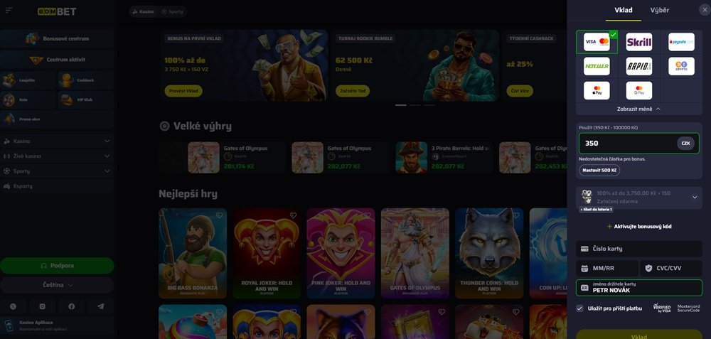 Bdmbet vklad a výběr peněz 