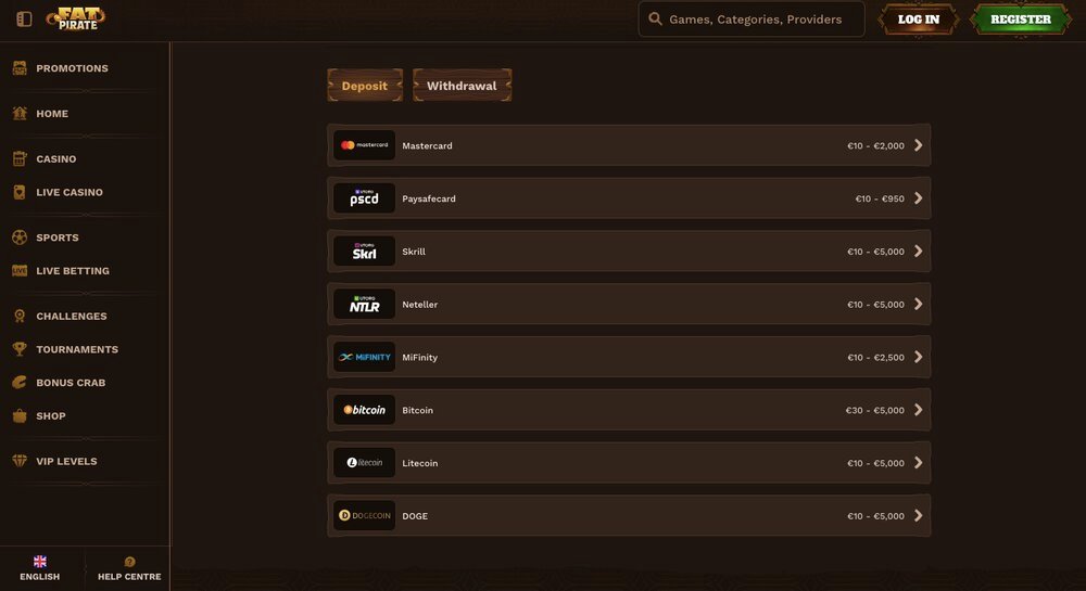 FatPirate deposit and withdrawal