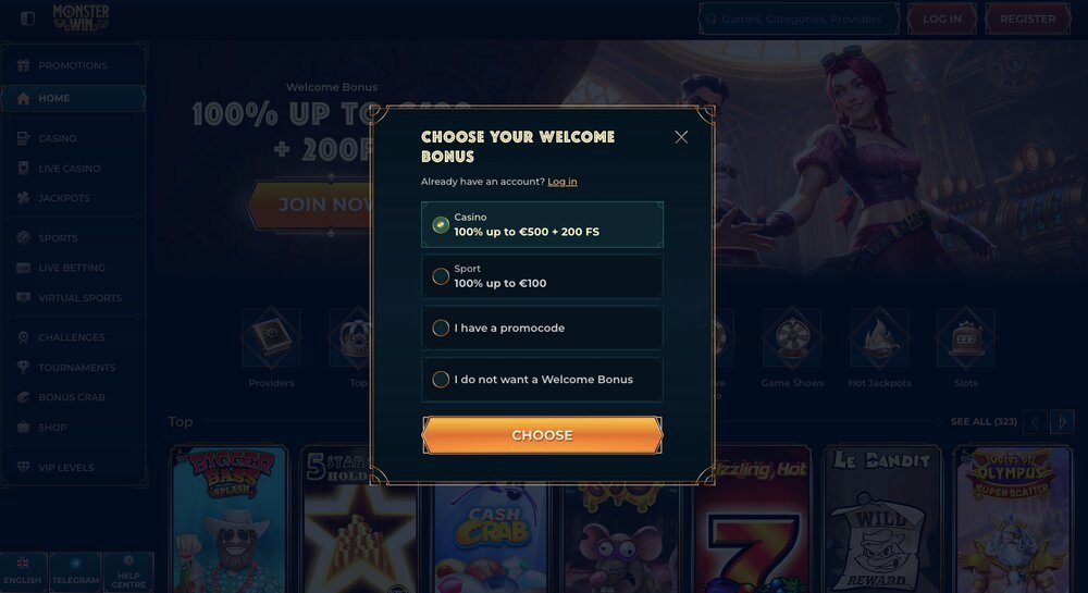 MonsterWin registration