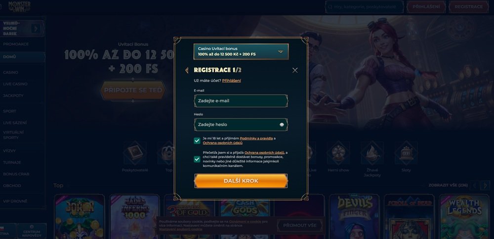 Monster Win registrace
