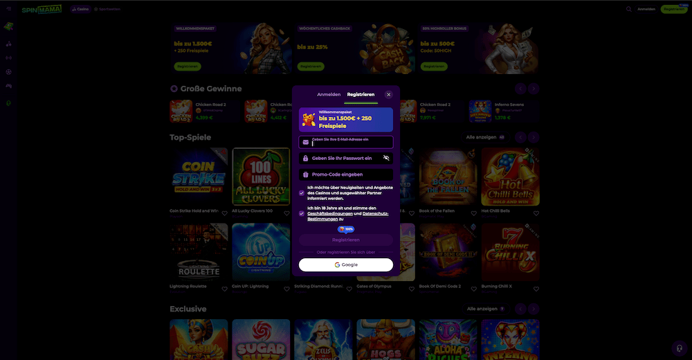 61062 Spinmama Registrierung