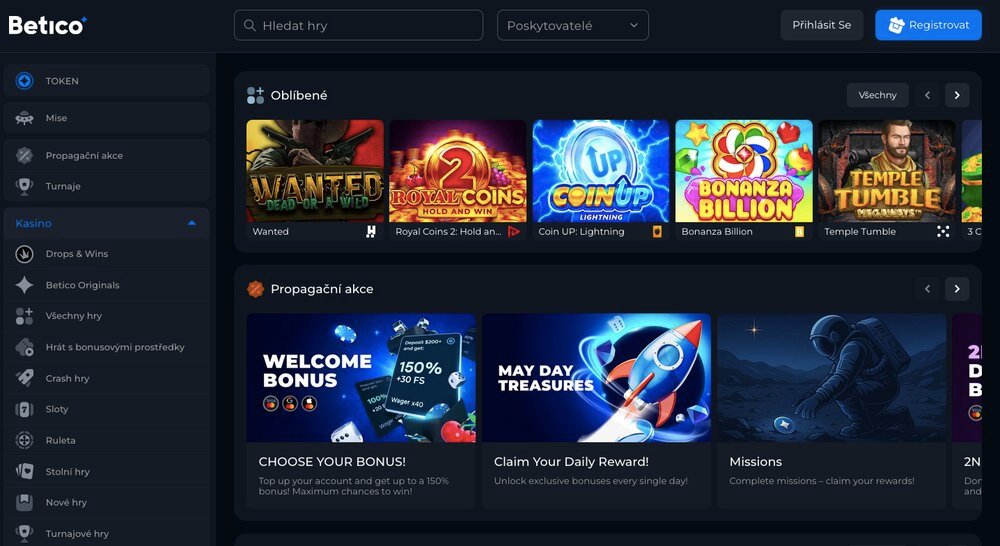 Betico casino homepage