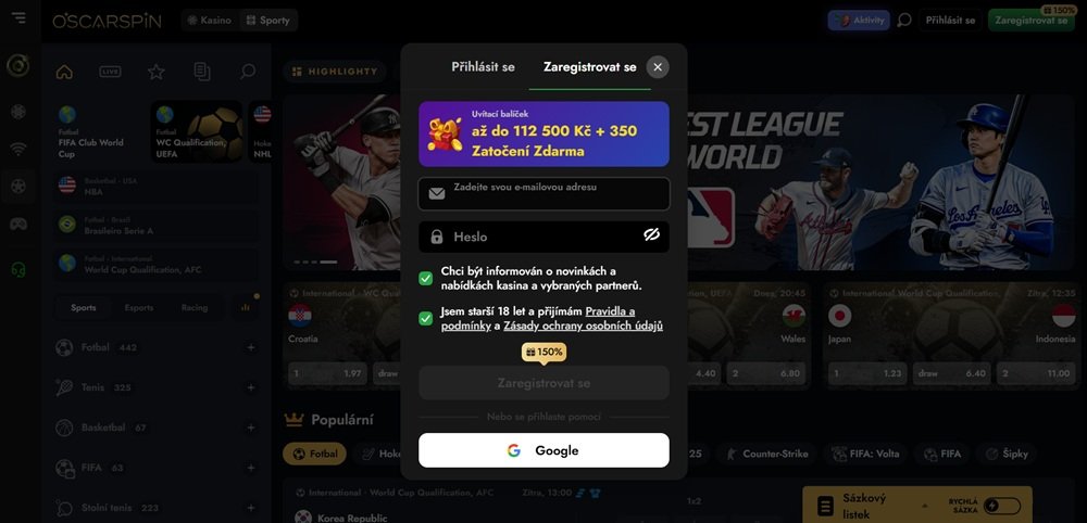 OscarSpin registrace