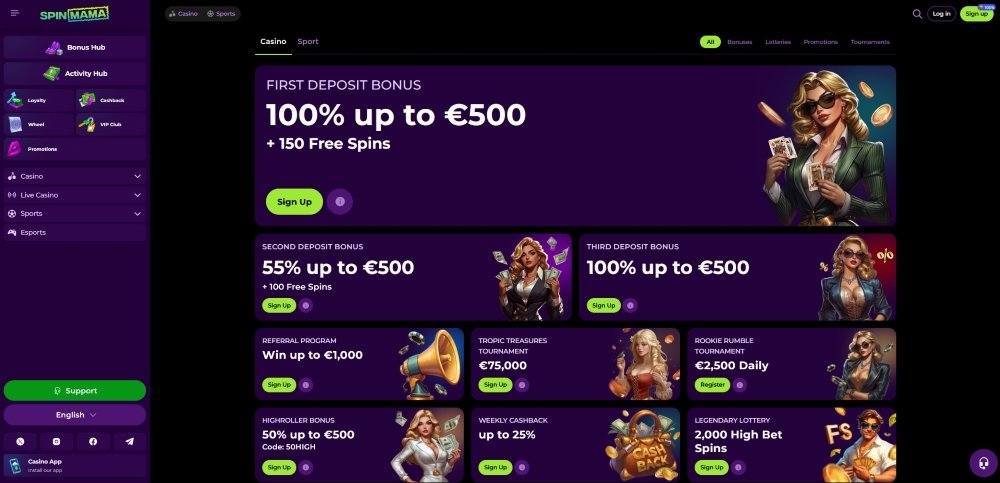 Wide range of bonuses awaits you in the Spinmama casino